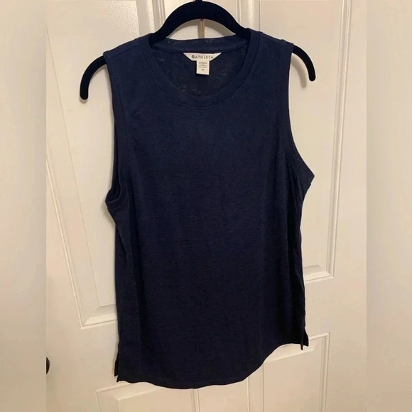 Athleta Navy Full Length Sleeveless Tank with Split Hem Size Medium - Picture 1 of 5